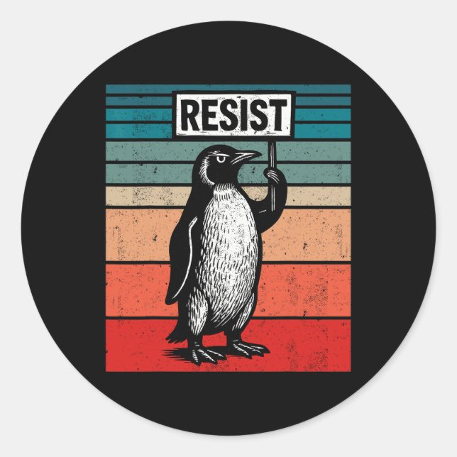 Resist Penguins Against Trump Tariffs Funny  Classic Round Sticker (Front)