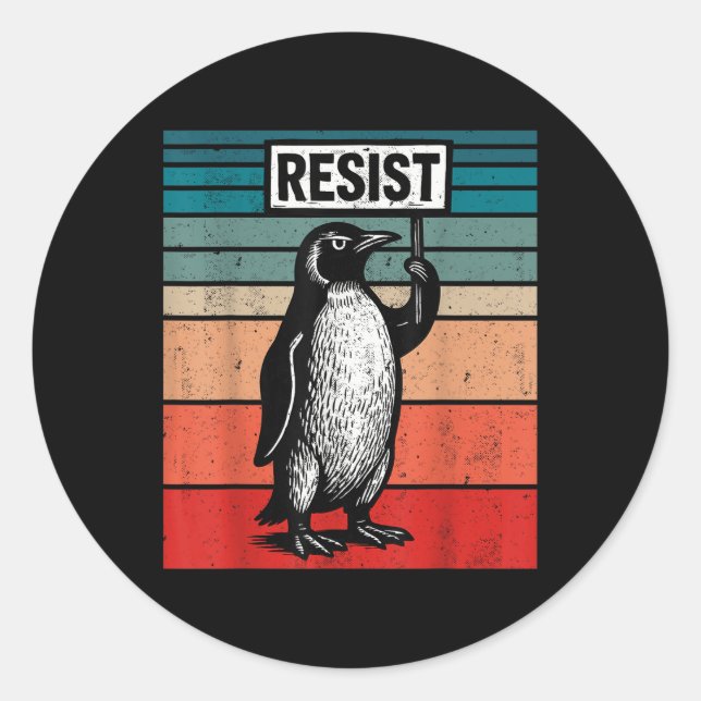 Resist Penguins Against Trump Tariffs Funny  Classic Round Sticker (Front)