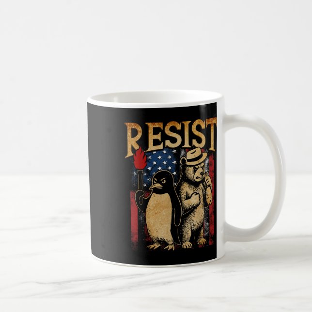 Resist Penguins And Bear Resist Protest  Coffee Mug (Right)
