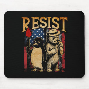 Resist Penguins And Bear Resist Protest Mouse Pad