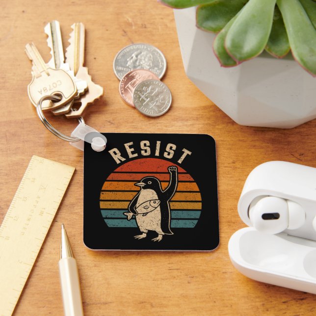 Resist Penguins Protest Against Tariffs Key Ring (Desk)