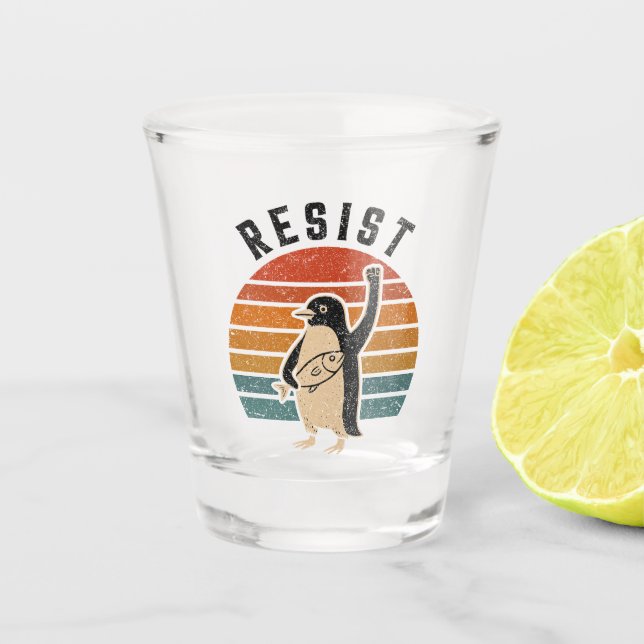 Resist Penguins Protest Against Tariffs Shot Glass (Front)