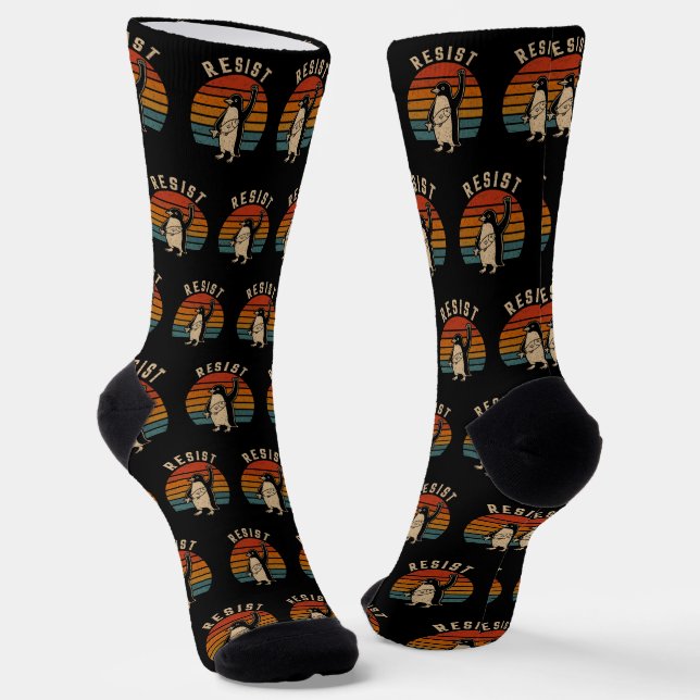 Resist Penguins Protest Against Tariffs Socks (Angled)