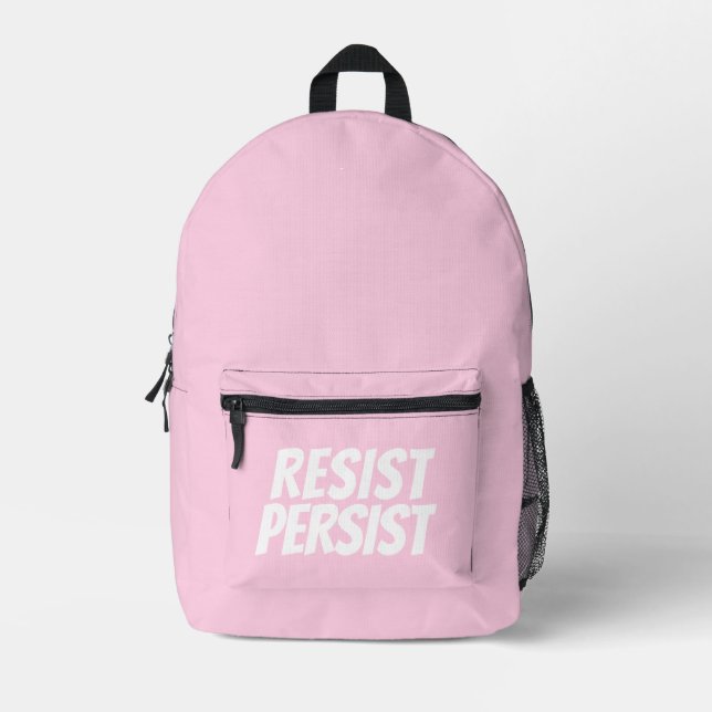 Resist Persist light pink white modern typography Printed Backpack (Front)