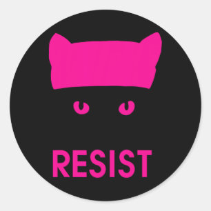 Resist Persist Pink Hat Cat Shirt - Womens Empower Classic Round Sticker