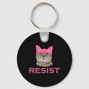 Resist Persist Protest March Cat Hat Key Ring