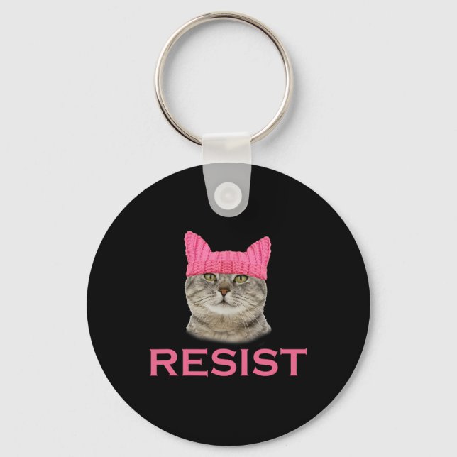 Resist Persist Protest March Cat Hat  Key Ring (Front)
