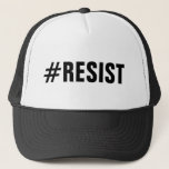 #Resist Political Protest bold black text Trucker Hat<br><div class="desc">Show that you protest inequality and injustice and be a beacon for others to do the same by wearing a #Resist hashtag trucker hat with bold black text on a white background with a black back and bill. You can choose hats with other trim colours in the sidebar. To see...</div>