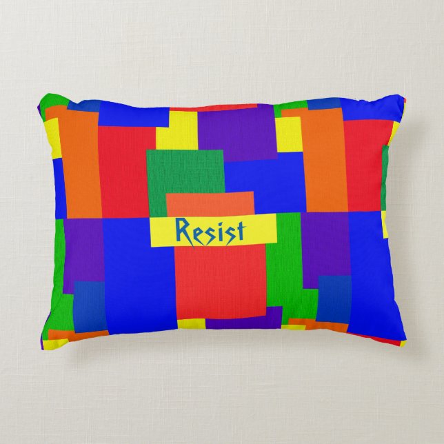 Resist Rainbow Patchwork Quilt Accent Pillow (Front)