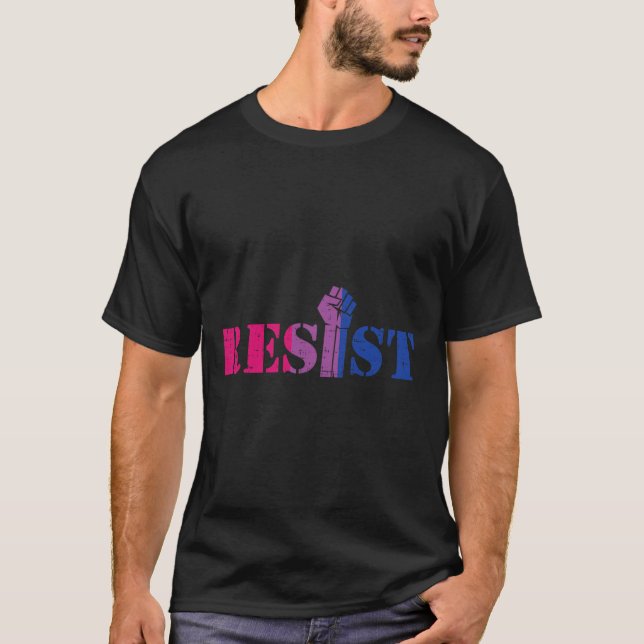 Resist Raised Fist Protest Lgbtq Biual Flag Gay Pr T-Shirt (Front)
