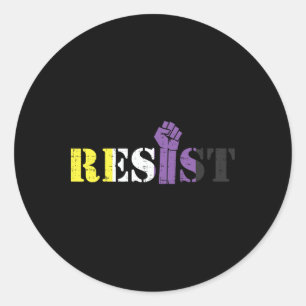 Resist Raised Fist Protest Lgbtq Non-binary Flag G Classic Round Sticker