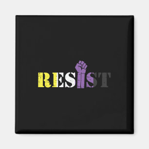 Resist Raised Fist Protest Lgbtq Non-binary Flag G Magnet