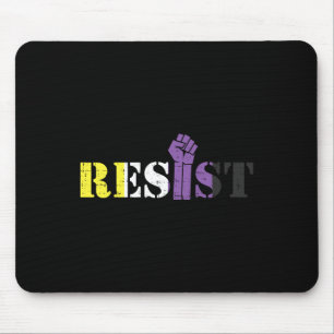 Resist Raised Fist Protest Lgbtq Non-binary Flag G Mouse Pad