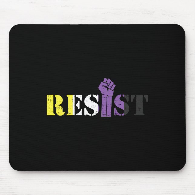 Resist Raised Fist Protest Lgbtq Non-binary Flag G Mouse Pad (Front)