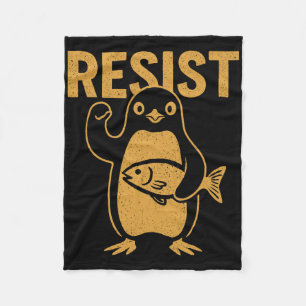 Resist Rebel Penguin Protest Against Tariffs Resis Fleece Blanket