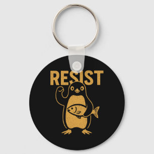 Resist Rebel Penguin Protest Against Tariffs Resis Key Ring