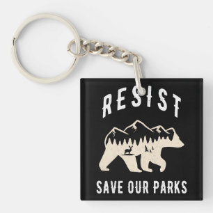 Resist Save Our Parks Alt US National Parks Bear Key Ring