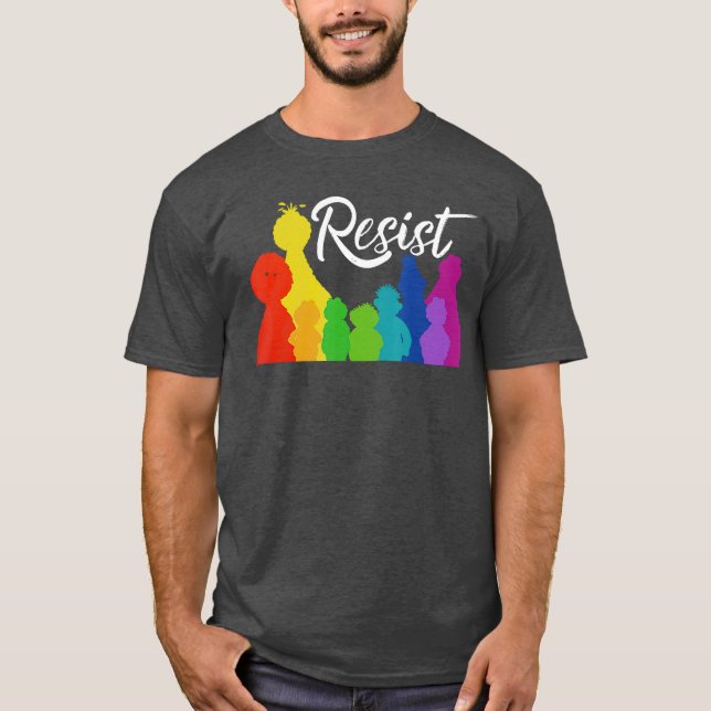 Resist Save PBS Rainbow Silhouette Design ee famil T-Shirt (Front)