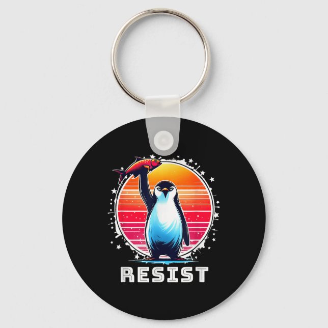 Resist Shirt Funny Resist Penguins Protest Against Key Ring (Front)