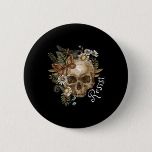 Resist Subtle Anti Trump Skull Floral Botanical 6 Cm Round Badge