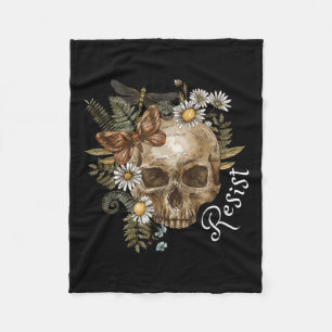 Resist Subtle Anti Trump Skull Floral Botanical Fleece Blanket