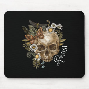 Resist Subtle Anti Trump Skull Floral Botanical Mouse Pad