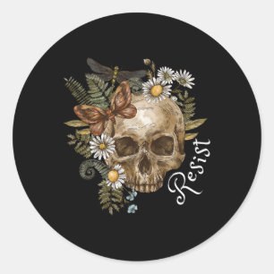 Resist Subtle Anti Trump Skull Floral Botanical Pr Classic Round Sticker