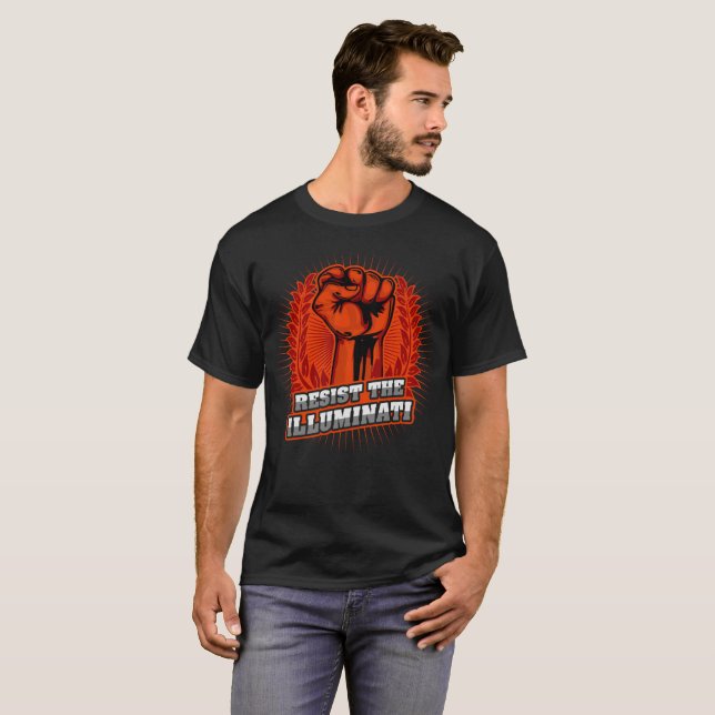 Resist The Illuminati Orange Raised Fist T-Shirt (Front Full)