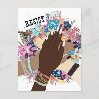 Resist Together – Floral Feminist Activism Art Postcard