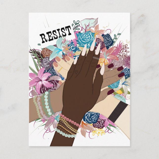 Resist Together – Floral Feminist Activism Art Postcard (Front)