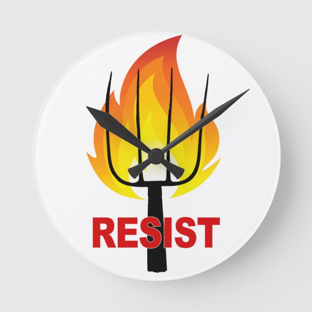 Resist Torch and Pitchfork Round Clock (Front)