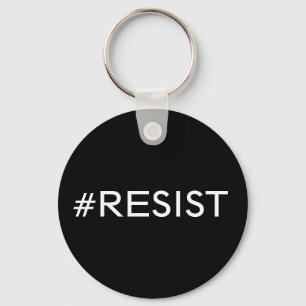 #Resist, white text on black keychain