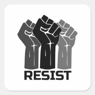 Resist with fist - in black 0003 square sticker