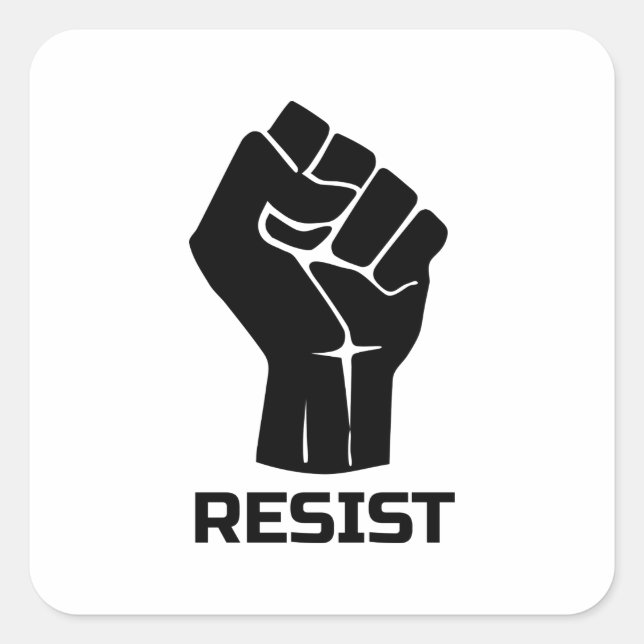 Resist with fist - in black square sticker (Front)