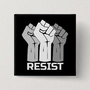 Resist with fist - in white 0002 button