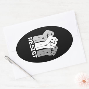 Resist with fist - in white 0002 oval sticker