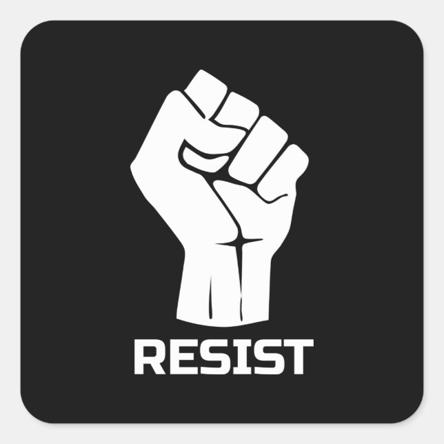 Resist with fist - in white square sticker (Front)
