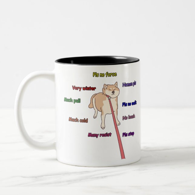 Resisting Shiba inu Two-Tone Coffee Mug (Left)