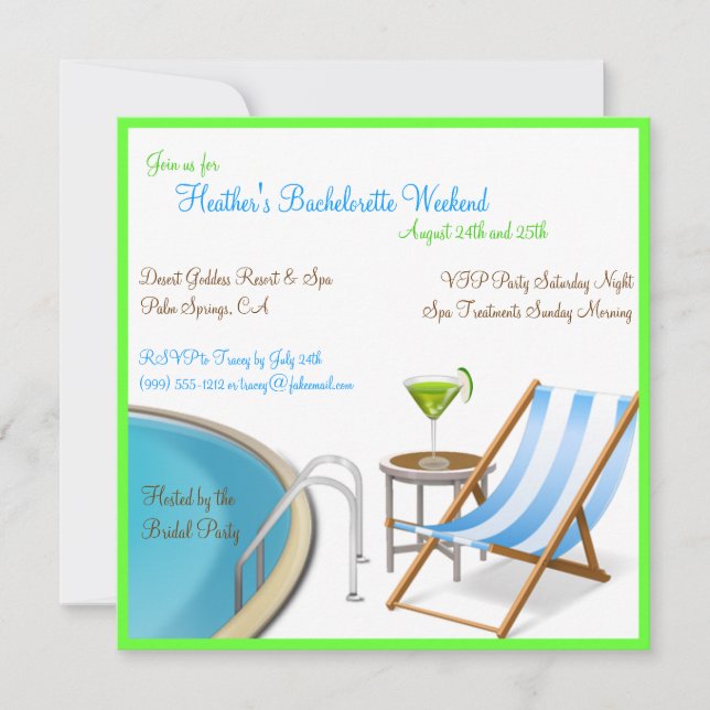 Resort Bachelorette Weekend Custom Invitations (Front)