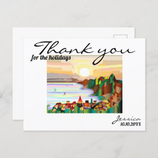 Resort, sea coast, sailboats postcard