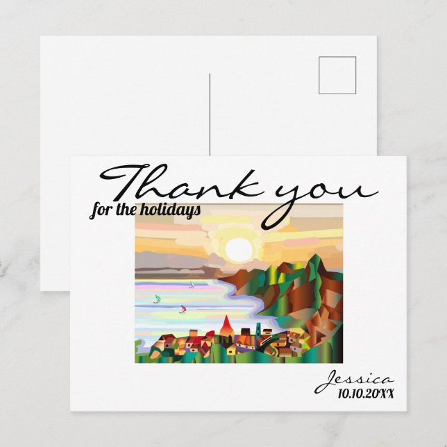 Resort, sea coast, sailboats postcard (Front/Back)