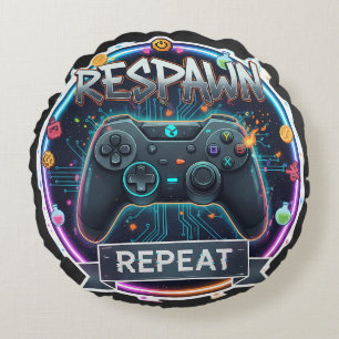 Respawn and Repeat Gamer Controller Round Cushion