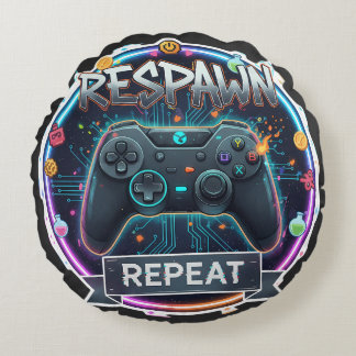 Respawn and Repeat Gamer Controller Round Cushion