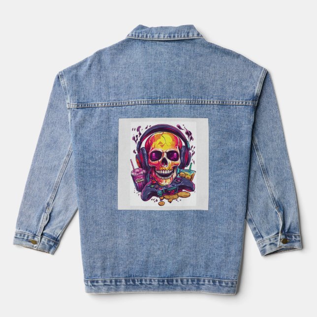Respawn Ready � Funny Gamer Skull Denim Jacket (Back)