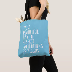 Respect each other's pronouns lgbtqa+ light blue tote bag