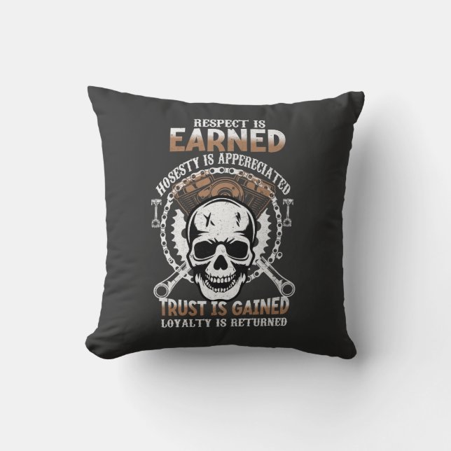 Respect Earned Skull Gear Tee Cushion (Front)