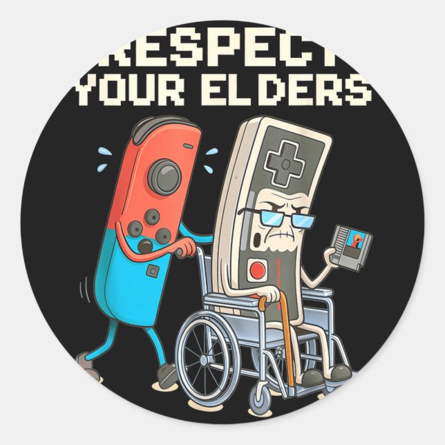 Respect elders gaming retro funny gamer controller classic round sticker (Front)