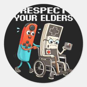 Respect elders retro gaming funny controller 80s classic round sticker
