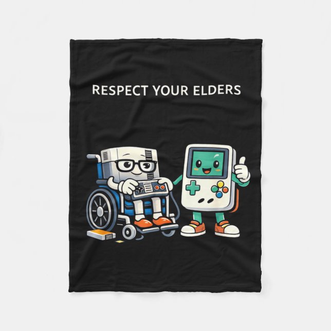 Respect elders retro gaming funny gamer controller fleece blanket (Front)
