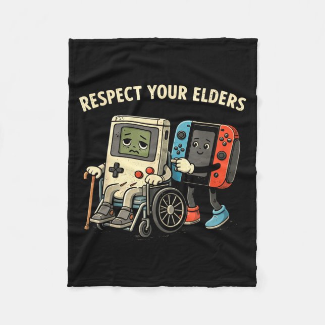 Respect elders retro gaming funny gamer controller fleece blanket (Front)